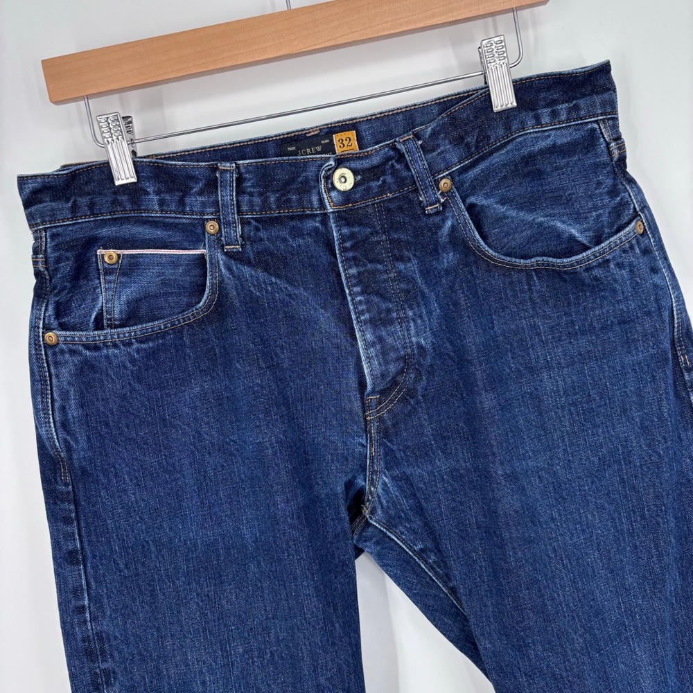 J Crew Selvedge Slim Straight Jeans Men 32x30 (Tag 32x27) Dark Indigo Button Fly